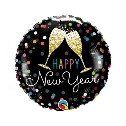 Boldog Új Évet Pezsgős Pohár Fólia Lufi, 46 cm