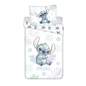 Set lenjerie de pat Disney Lilo & Stitch Ohana, husă de pilotă și față de pernă, fundal alb - Lenjerie de pat