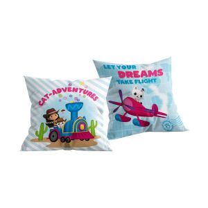 Gabi babaháza Cat-Adventures díszpárna, 40x40 cm, vonat és repülőgép mintával - Díszpárna