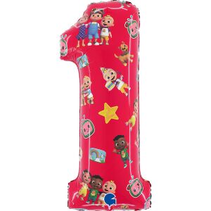 CoComelon 1-es számú fólia lufi, 66 cm, piros születésnapi dekoráció - CoComelon