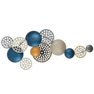 Modern Fém Fali Dekoráció - Körök, Kék/Arany/Ezüst, 90x42cm