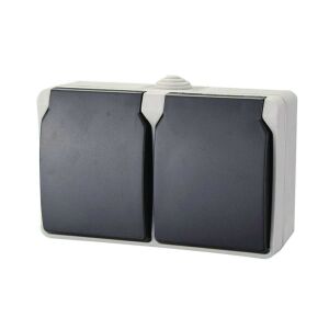 AQUATOP 9872H Kültéri Dupla Fali Dugalj - 2 Aljzat, IP54, Szürke 138705897 - Villanykapcsoló