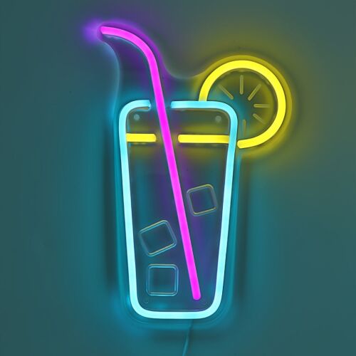Élénk Citrom & Jégkocka LED Neon Tábla, Közelkép, Party Dekoráció - Otthon és kert
