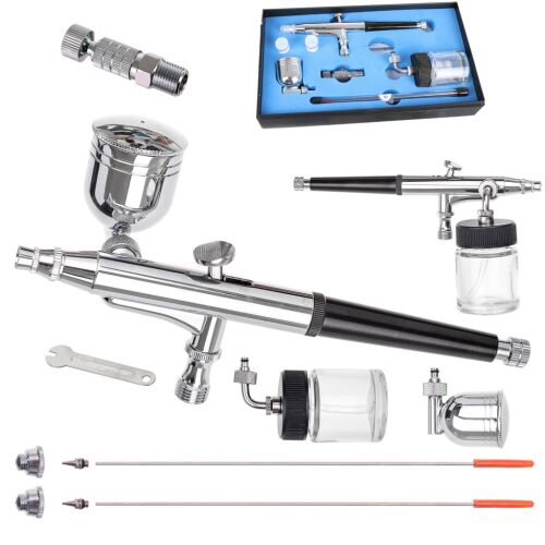 Aerograf profesional TC Technic HS-34KFW, 3 dispuneri de duze 0,2mm, 0,3mm, 0,5mm, set cu 2 rezervoare 7ml si 22ml