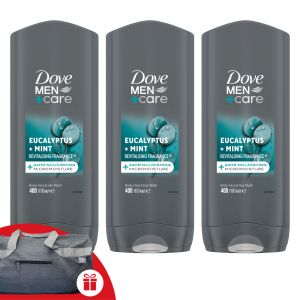 Dove Men+Care Eucalyptus & Mint Gel za tuširanje 3x400ml s besplatnom sportskom torbom - Dove