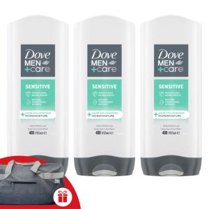 Dove Men+Care Duschgel Sensitive 3x400ml + Geschenk Dove Sporttasche