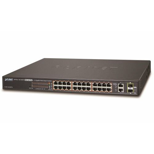 Planet FGSW-2624HPS4 L2-Switch, 24 x 100 Mb, 2 x 1 Gb SFP, 24 x PoE 802.3at 420 W 138720124