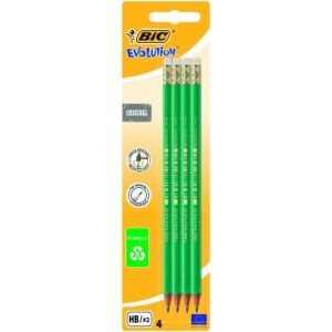 Creioane BIC EVOLUTION ORIGINAL cu radieră, HB, Set 4 buc. 049012