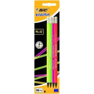 BIC моливи EVOLUTION FLUO ГУМИЧКА BL4 EU, Комплект 4 бр. 449046 138724207 - Графитен молив