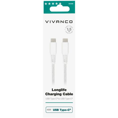 Nabíjací kábel Vivanco USB-C - USB-C LongLife 1,5 m, biely (62398) 138724979