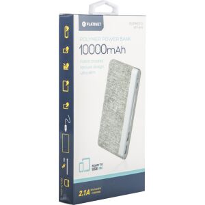 Външна батерия Platinet 10000mAh с оплетка от плат 2.1A, светло сива (44243) 138727787 - Външна батерия и Powerbank