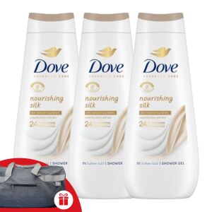 Dove Advanced Care Nourishing Silk Shower Gel 3x400ml with free sports bag - Dove