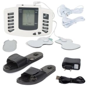 Kit Elektromos Izomstimulátor EMS TENS cu unitate de control, electrozi, papuci de masaj și adaptor de alimentare - Aparate masaj pentru picioare
