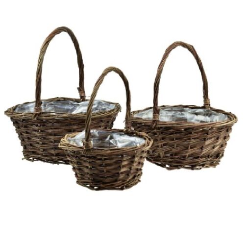 Három darabos Nagy rattan kosár készlet fogantyúval