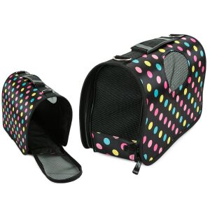 Szállító Táska Macskáknak és Kutyáknak - 37x16x23cm, Fekete Pöttyös 138740606 - Hordozó, autós box kisállatoknak