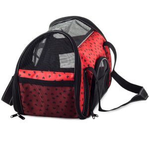 Kisállat Hordozótáska - Macska, Kutya Szállító - 41x23x27cm - Piros, Szívmintás