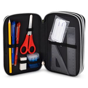 Nyitott Minecraft Movie 3 rekeszes tolltartó iskolai eszközökkel - Minecraft