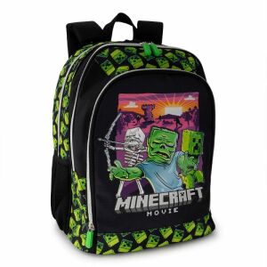 Plecak Minecraft Movie, widok z przodu, czarny z zielonym wzorem Creeper - Minecraft