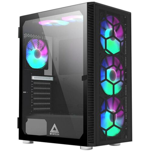 Montech X3 fekete Midi toronyház RGB ventilátorokkal és edzett üveggel - Számítógépház