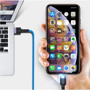 Cablu de date Tellur USB la Lightning cu lumină LED, 3A 1.2m albastru 138747508 - Cabluri Lightning