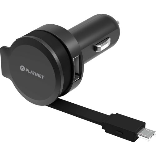 Încărcător auto universal Platinet PLCRRCC cu circuit integrat 2.4A USB + cablu Micro USB rulant