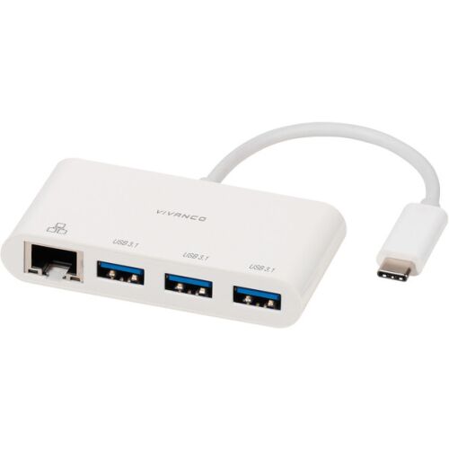 Vivanco адаптер USB-C - LAN + хъб 3-портов (45388)