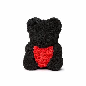 Bewello Fekete Rózsa Maci piros szívvel, 25 cm - Valentin napi ajándék - Ajándék ötlet Valentin-napra