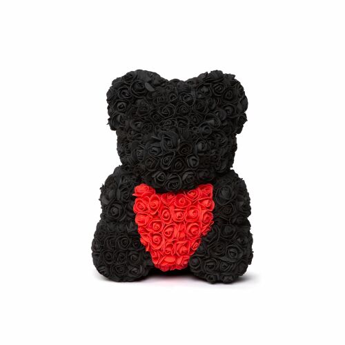 Bewello Fekete Rózsa Maci piros szívvel, 25 cm - Valentin napi ajándék