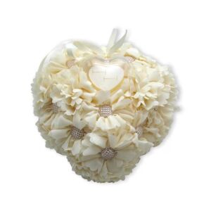 Esküvői Gyűrűpárna Virágokkal - 28x28cm, Elegáns Krém Szín 138752014 - Ajándékötlet esküvőre