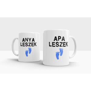 Anya és Apa Leszek Kerámia Bögre Szett - Kék Lábnyomos, 2x3dl 138752108 - Ajándék bögre