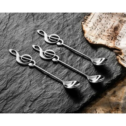 Rozsdamentes Acél Violinkulcs Teáskanál Szett - 3 db, Ezüst