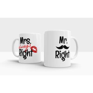Mr. Right & Mrs. Always Right Bögre Szett - 2 db, 3 dl, Kerámia 138752550 - Ajándék bögre