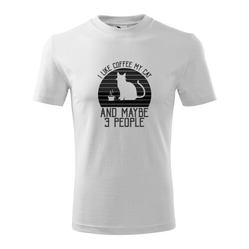 "Kávé, Macska, 3 Ember" Fehér Pamut Póló 138752564