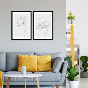 Minimalista Virágvonal Kép Szett - 2 db, Keretezett MDF/PVC