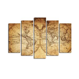 5 részes Vászonkép Szett - Vintage Világtérkép