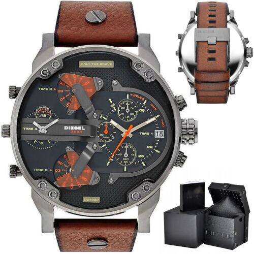 Diesel Mr. Daddy 2.0 óra kollázs elölnézettel, hátulnézettel és csomagolással