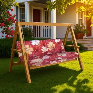 Hintaágy Párna Szett - 130 cm, Rózsavörös Virágmintás 138759259 - Hintaágy kiegészítő