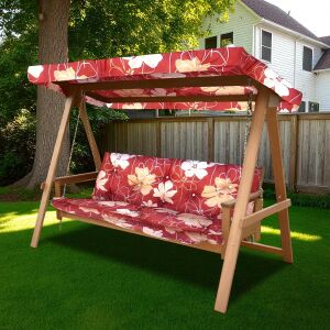 Hintaágy Párna Szett - 180 cm, Rózsavörös Virágmintás 138759263 - Hintaágy kiegészítő