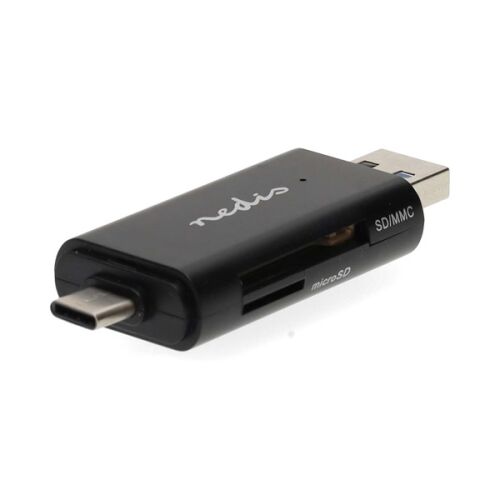 Pohľad z uhla na čítačku kariet Nedis USB-C a USB-A Dual