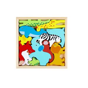 Puzzle din lemn cu animale de potrivit leu iepure