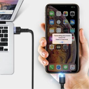 Cablu de date Tellur USB la Lightning LED, împletit din nailon, 1,2 m negru 138762799 - Cabluri Lightning