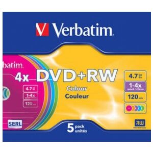 Matricas DVD+RW Verbatim 4,7 GB 4x Farbe, 5er-Pack Slim 138762877 - Beschreibbare CD & DVD