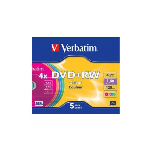 Matricas DVD+RW Verbatim 4,7 GB 4x Farbe, 5er-Pack Slim 138762877