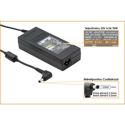 Fujitsu Amilo A8620 90W Laptop Töltő, 20V 4.5A Adapter - Laptop töltő