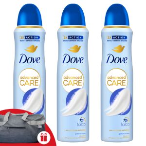 Dove Antiperspirant Aerosol Advanced Care Talco 3x150ml + darčeková športová taška Dove