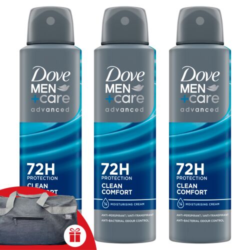 Dove Férfi Dezodor Clean Comfort 3x150ml + Ajándék Dove Sporttáska