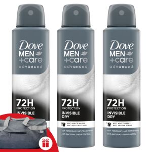 Dove Dezodorant dla mężczyzn Invisible Dry 3x150ml + Torba sportowa Dove w prezencie 138811143 - Dezodor