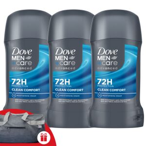 Dove Men+Care Advanced Clean Comfort dezodor w sztyfcie 3-pak z darmową torbą sportową - Dove