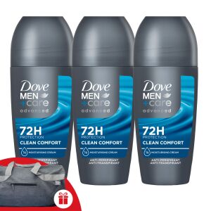 Dove Men+Care Clean Comfort Antitranspirant 3x50ml mit gratis Sporttasche - Dove