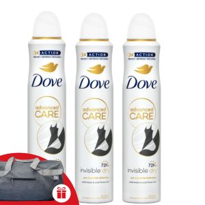 Dove Advanced Care Invisible Dry Antiperspirant Deodorant 3x200ml with free Dove Sports Bag - Dezodor